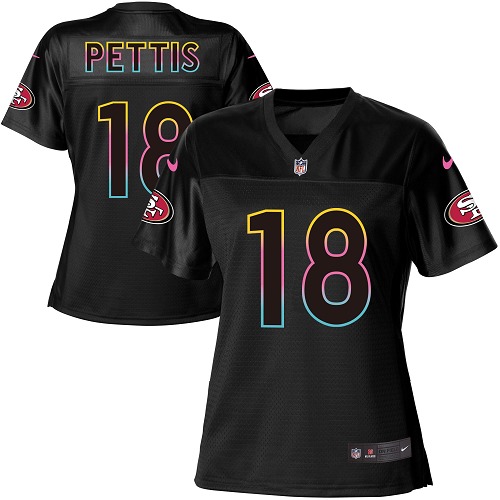 Nike 49ers #18 Dante Pettis Black Women's NFL Fashion Game Jersey - Click Image to Close